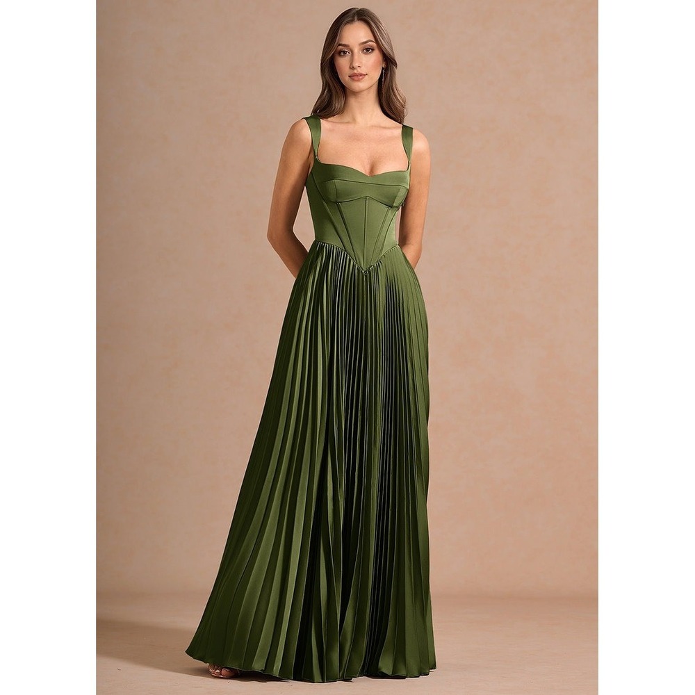 Azazie Atelier Avenelle Olive Green Maxi Dress Size 2